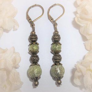 Boho Earrings Bronze & Green Glitter Drop NWT 6373